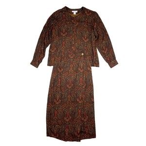 Vintage Pendleton Skirt Suit Women's Size 12 Top / 6 Bottom Brown Paisley Pencil